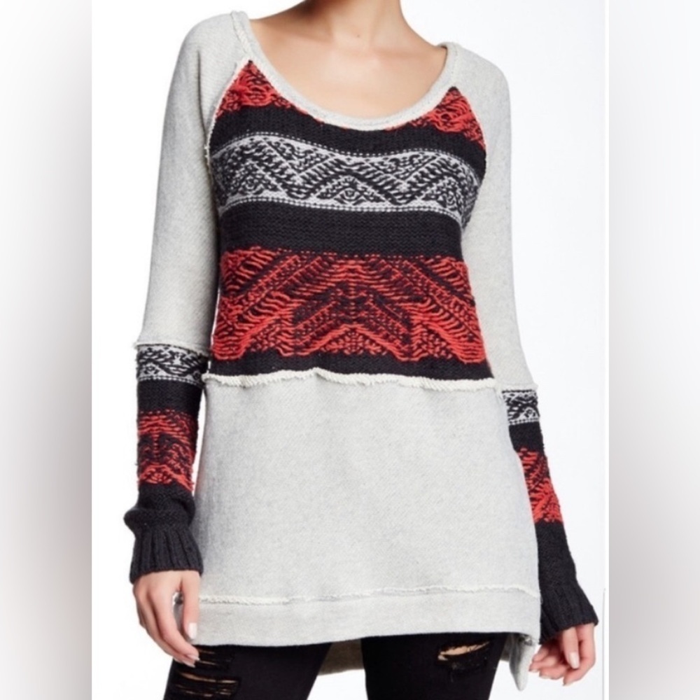Free People Snow Angel pullover boho cotton mixed texture sweater raw seams. M